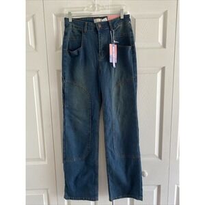 Lilac Sunset‎ Womens 11/12 High Waist Straight Leg Cargo Dark Wash Denim New